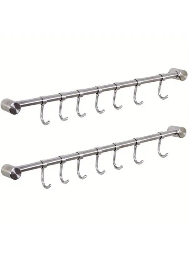 JX3927 2 Pack Stainless Steel Wall Mounted Kitchen Utensil Rack With 14 Hooks - Image 1